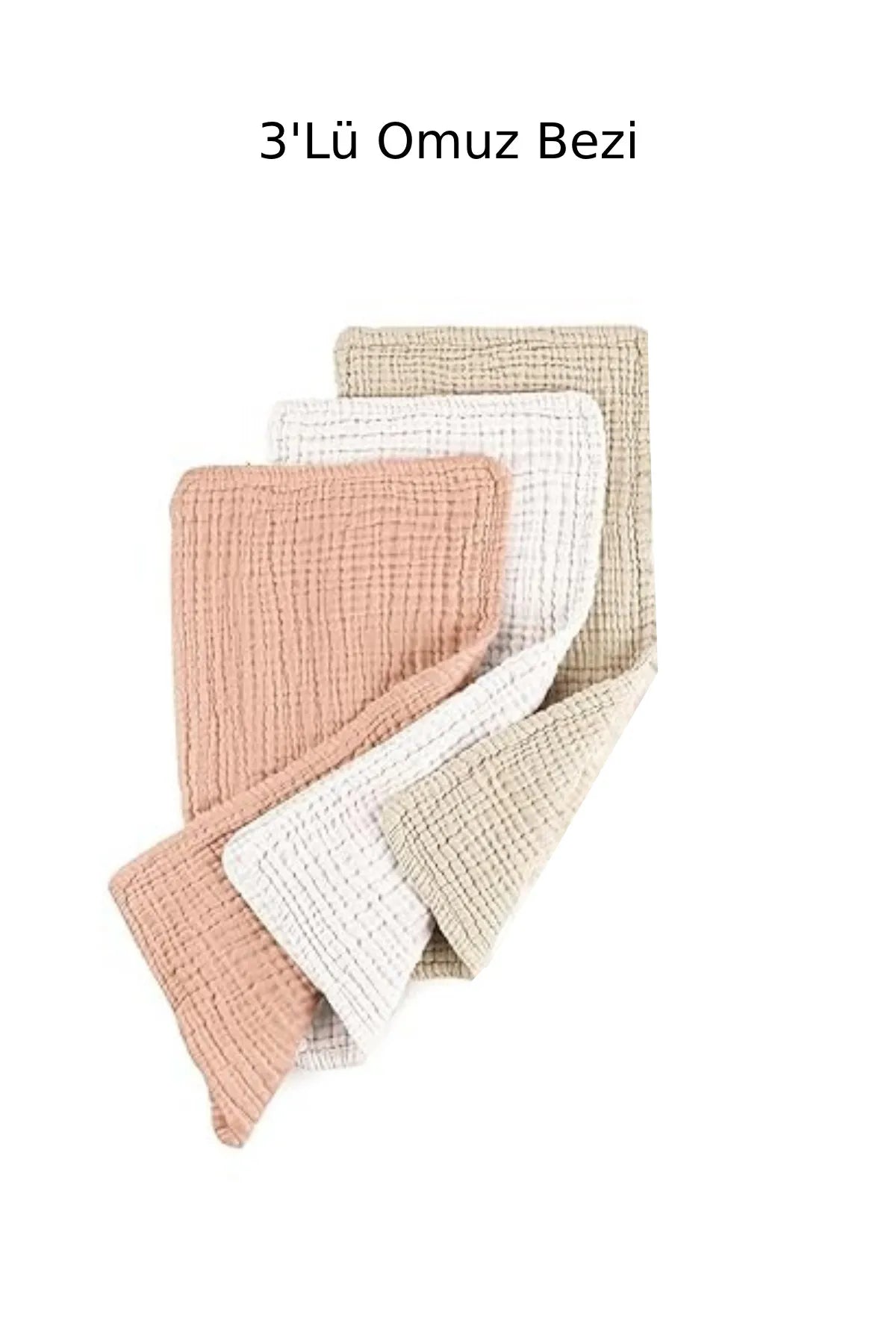 3’lü 4 Katlı Müslin Omuz Mendili Seti – Emici, %100 Pamuk