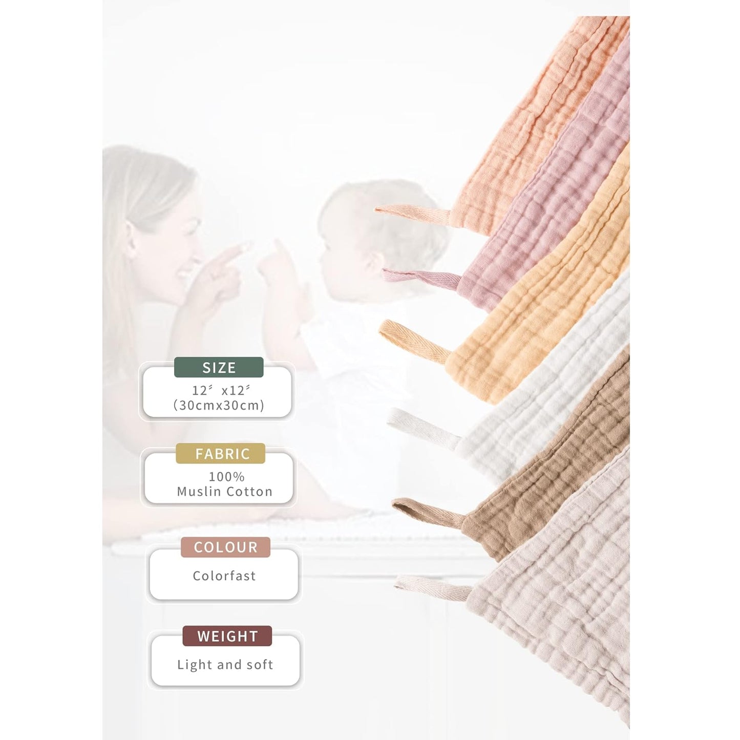 %100 Pamuk 6'lı Müslin Ağız Bezi – Bebekler İçin Emici ve Cilt Dostu