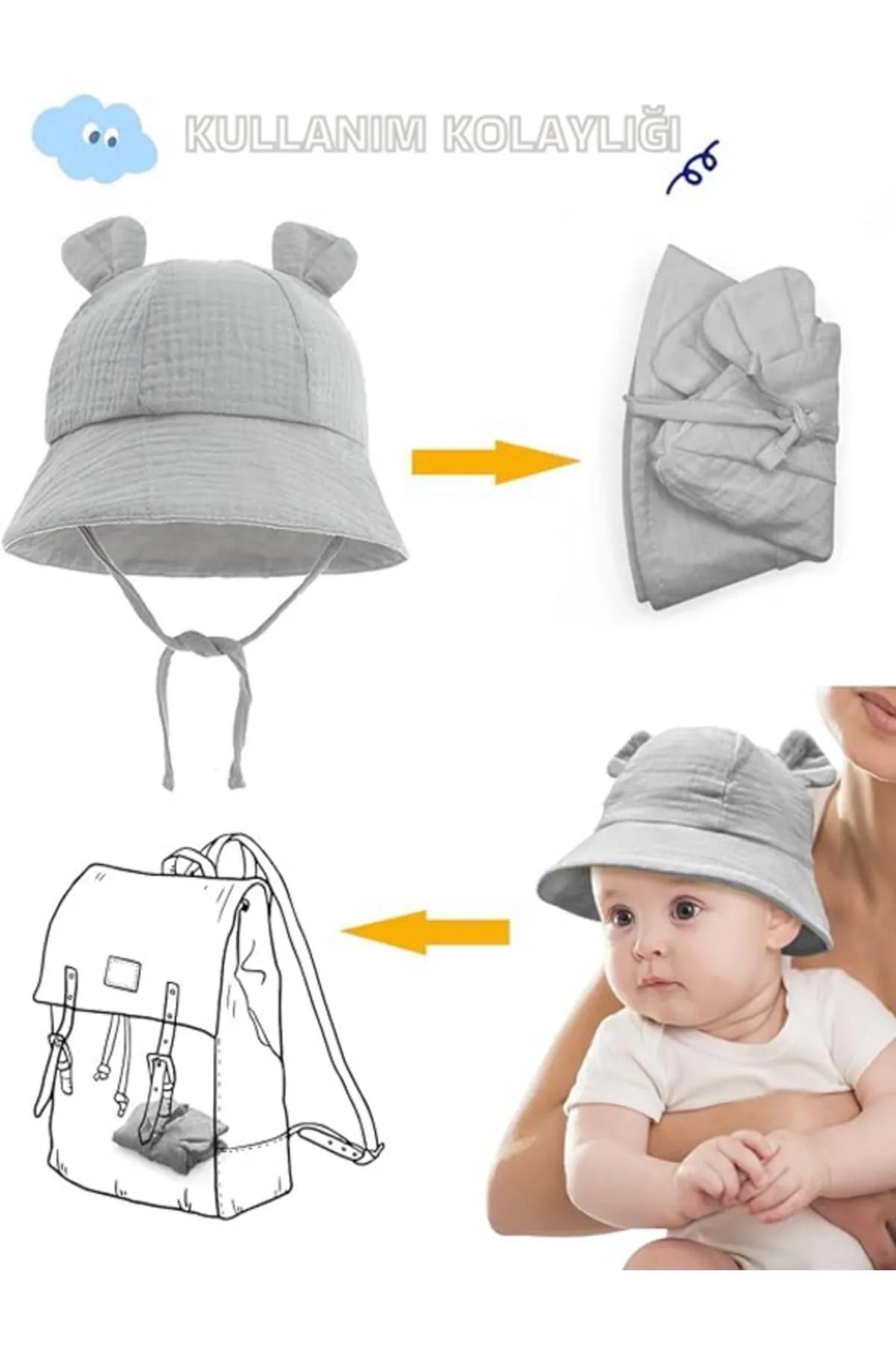 Ayıcık Müslin Bebek Fötr Şapka